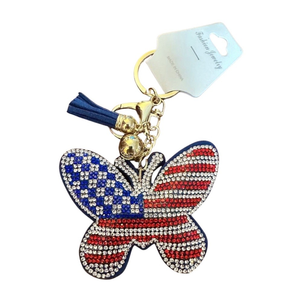 Patriotic Butterfly Keychain with‎ Tassel